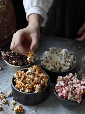 Popcorn Four Ways 😋 You can prepare it with microwave popcorn as well, but I love homemade freshly popped popcorn! #food 