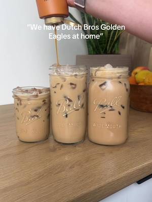 Follow for more Dutch Bros recipes (without the awkward conversations with broistas)🤭 GOLDEN EAGLE🦅 SMALL: 1/2 oz vanilla syrup 1/2 oz caramel sauce 2 shots espresso 4.5 ounces half & half Ice Caramel drizzle on top MEDIUM: 1/2 oz vanilla syrup 1/2 oz caramel sauce 2 shots espresso 8.5 ounces half & half Ice Caramel drizzle on top LARGE: 1/2 oz vanilla syrup 1/2 oz caramel sauce 4 shots espresso 10.5 ounces half & half Ice Caramel drizzle on top Full recipe and details can be found on my website at: https://katerinafaith.com/dutch-bros-copy-kat-golden-eagle/ Drop your fav Dutch bros drink and I’ll recreate it for ya!