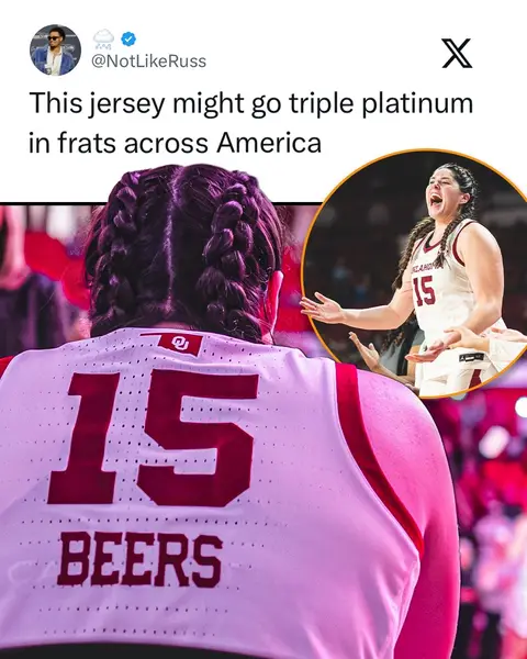 Nah, get me an entire CLOSET full of these jerseys IMMEDIATELY. 🍻 (h/t NotLikeRuss / X) #oklahoma #wbb #ncaa #womensbasketball #beer 