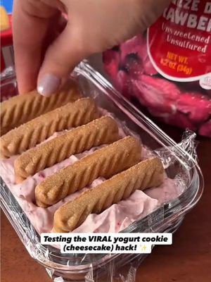 Trying the VIRAL yogurt + cookie hack!! ✨ Apparently when you put cookies into Greek yogurt, and keep it in the fridge overnight, the cookies will soften from the yogurt and the whole thing will taste like cheesecake! 🍰 Will you give this a try? 😝