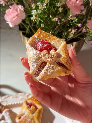 Full recipe on my blog or cmnt “recipe” on my IG post for me to send to you! The cutest and easiest heart pastries for your Galentine’s Day or Valentine’s Day.  Don’t forget to follow along for the hosting series as well 💕🎀 #baking #cozyhome #hosting #galentines #ValentinesDay