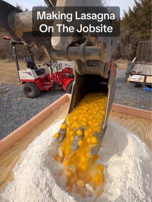 We attempted to make a massive pan of lasagna using construction tools #construction #heavyequipment #cooking #DIY #contractor