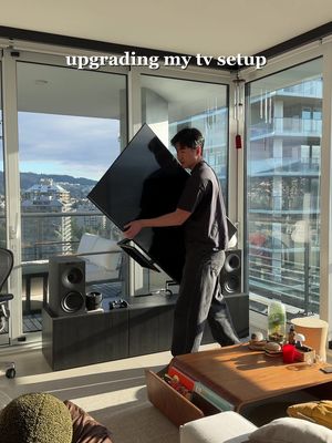 upgrading my TV from 55” to 65” 👀 what do we think? #SponsoredbySony decided to switch to a bigger screen with better brightness and color accuracy and landed on the @SonyElectronics BRAVIA 5 and the BRAVIA Theater Bar 8, movie nights going to hit different now 🙂‍↕️  #tvsetup #interiordesign #SonyBRAVIA #CinemaIsComingHome