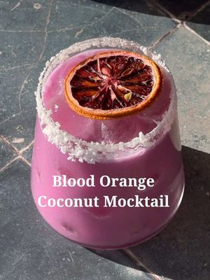 🍊🥥🍍 Blood Orange Coconut Mocktail  3 oz blood orange juice  2 oz coconut water  1.5 oz pineapple juice  1 tbsp unsweetened coconut cream  .5 oz agave or maple syrup  Dehydrated blood orange slice for garnish  Start by rimming a glass with agave and then into coconut flakes (place glass in refrigerator while you make the mocktail). In a cocktail glass combine all ingredients and shake with ice. Strain into your prepared glass and garnish.  . . . #mocktails #mocktail #mocktailrecipes #mocktailmonday #nonalcoholic            