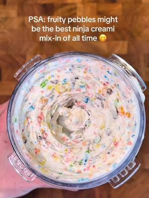 211 calories 22g protein (for the entire pint, mix-ins/toppings included) Fruity Pebbles Protein Ice Cream 😋🍦 Recipes in bio 🤝 • • • • #ninjacreami #proteinicecream #highprotein #healthy #fpf 