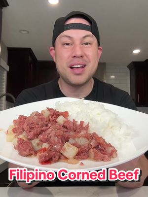 Let’s make Filipino Corned Beef! 🇵🇭 This is one of my comfort foods! Btw, do you like your corned beef soupy or more dry? I’m team dry. 😂    Ingredients: 1 can of Ox & Palm Corned Beef (this is what I grew up with or use any other corned beef brand of your choice)  1 potato, diced into small cubes 2 Cloves of garlic, minced 1/2 yellow onion, diced 1 small Roma tomato (or whatever tomato you’d like), diced Recipe: 1. Pre-heat pan to medium heat and add oil. 2. Add garlic and onions and cook until onions are translucent. 3. Add the potatoes and cook those until all sides are fried a bit (brown them as much as you’d like)  4. Add a can of corned beef and break it up into the pan. 5. Continue cooking for a few minutes. 6. Add tomatoes 7. Continue cooking everything for a few more minutes and to your desired consistency - soupy or more dry. 10. Serve with white rice. 11. Enjoy! It’s super sarap (delicious)! 🤤😍 . . . . . . #hungryhugh #Filipino #HungryHughCooks #Recipe #cornedbeef 