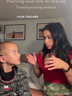 Practicing vocab with my Deaf son turned parenting 🤦🏽‍♀️ #parenting #asl #deaf #cochlear #signlanguage 