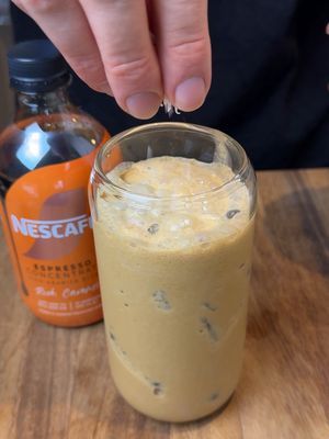 Hack your@ afternoon with a Coconut Caramel Coffee Shake #coffeehack #NESCAFEcoldhacks #pouritmixithackit #icedcoffee #coffeetok