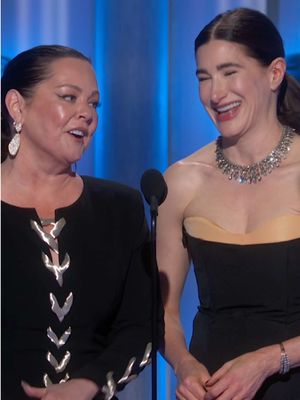 Kathryn Hahn & Melissa McCarthy are here to present tonight's #GoldenGlobes winner for Best Male Actor – Television – Limited Series, Anthology Series or Television Motion Picture. 🏆 But first... hi to Ariana Grande! 👋