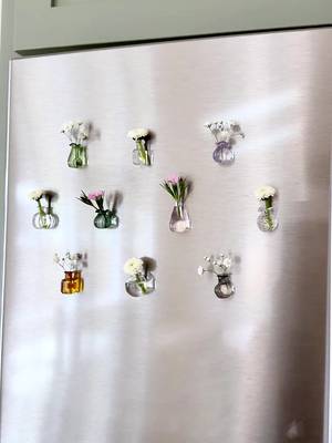 I dare you not to smile everytime you see these on your fridge 💐🥹 Linked in my tiktok shop, do yourself a favor and get them! #flowermagents #minibudvases #vasemagnets #fridgeaccessories #musthavefinds