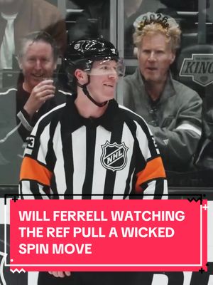 Will Ferrell watching ref Corey Syvret pull a wicked spin move. 🌪️ (🎥: L.A. Kings)