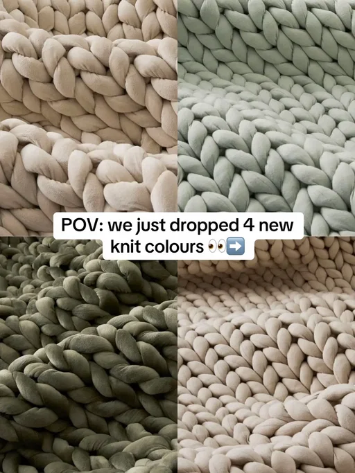 New knit colours have officially landed (and they’re here for a limited time only)!!! Don’t sleep on this 💙✨ Link in bio for 20% off!  #knitblanket #weightedblanket #hush #hushblankets #aestheticbedroom 