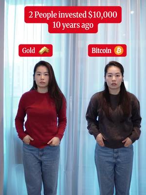 2 people invested 10k 10yrs ago… which one do you own and which one would you invest in?  #invest #gold #bitcoin #fyp #finance 