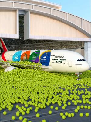 Straight aces only! Our Grand Slam Tennis A380 is ready to serve. 🎾✈️   *No tennis balls were harmed in the making of this video. #Emirates #Tennis #Aviation #A380 