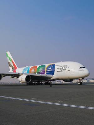 From the hangar to the tennis court. Our Grand Slam A380 has suited up for the big games. 🎾✈️ #Emirates #Aviation #Timelapse #Tennis @US Open @wimbledon @Australian Open @Roland-Garros 