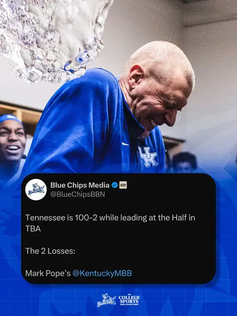 Tennessee is 100-2 while leading at the Half in TBA The 2 Losses: Mark Pope’s @KentuckyMBB  • • • • #BBN #BigBlueNation #CatsBy90 #WeAreUK #KentuckyWildcats @The College Sports Company 