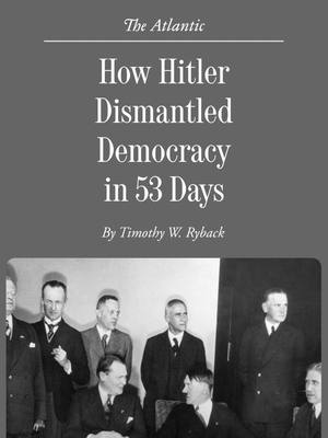 When Adolf Hitler was appointed the 15th chancellor of the Weimar Republic on January 30, 1933, he set about destroying a constitutional republic through constitutional means. It would take him a mere 53 days to disable and then dismantle his country’s democratic structures and processes. ”We have come to perceive Hitler’s appointment as chancellor as part of an inexorable rise to power,” Timothy W. Ryback wrote last year. But Hitler’s ascendancy and his smashing of constitutional guardrails “are stories of political contingency rather than historical inevitability.” “The Führer was a man who was possible in Germany only at that very moment,” Hans Frank, the Nazi party’s legal strategist, once said. “He came at exactly this terrible transitory period when the monarchy had gone and the republic was not yet secure.” At the link in our bio, read Ryback’s step-by-step account of what happened. 📷: Everett Collection / Alamy; Bettmann / Contributor; Hulton Deutsch / Contributor; Keystone-France / Contributor; Photo 12 / Contributor; Bettmann / Contributor; Bettmann / Contributor; Universal History Archive / Contributor; Mondadori Portfolio / Contributor; FPG / Staff; Topical Press Agency; Ullstein Bild / Contributor; Hulton Archive; Universal Images Group / Contributor; Corbis Historical / Contributor; Keystone-France / Contributor; Hulton Archive; Keystone; Keystone-France / Contributor; Mondadori Portfolio / Contributor; Bettmann / Contributor; Keystone / Staff; Hulton Archive; Heritage Images / Contributor; Ullstein Bild / Contributor; United Archives / Contributor; Margaret Chute; Boyer / Contributor; FPG / Staff; Historical / Contributor; Keystone-France / Contributor; Sueddeutsche Zeitung Photo / Alamy