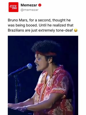 Sounded like an aircraft taking off 😭 Like this content? Follow us for more @memezar ❤️  Bruno Mars is an American singer, songwriter, and performer known for blending pop, funk, R&B, and soul. He rose to global fame with hit songs like Just the Way You Are, Uptown Funk, and 24K Magic. He is widely praised for his stage presence, vocals, and retro inspired style. Bruno Mars has won multiple Grammy Awards and is regarded as one of the most versatile entertainers of his generation.