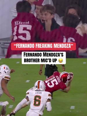 Little bro was fired up after Fernando’s crazy TD run 😅 #cfb #CollegeFootball #MiamivsIndiana #fernandomendoza 