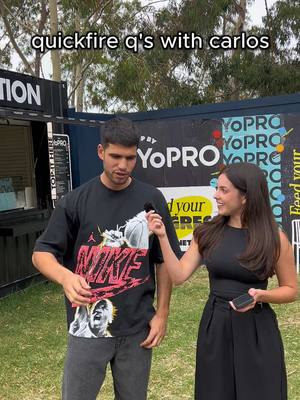 4 questions. 1 legend! 🎾   quickfire questions with THE @Carlos Alcaraz 🧠❤️🥚🥚  #YoPRO #CarlosAlcaraz #AusOpen #Alcaraz #FeedYourProgress 