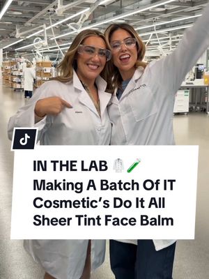 #itcosmeticspartner Beauty queens, @IT Cosmetics brought us into their lab to make our own batch of their new Do It All Sheer Tint Face Balm so you could see exactly what goes into creating something this novel. The texture is honestly like nothing I’ve felt before, and as a product developer, I’ve felt a lot of textures! She’s buildable, dewy, and the shade range is beautiful. We had such a fun day in the lab with their team, getting hands on and seeing the process up close. More behind the scenes beauty industry moments like this are coming, who’s ready? 👀🧪🥼 Get your hands on this only at @Ulta Beauty. #complexionproducts #beautyindustry #makeupreview #thelipsticklesbians