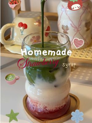 just sharing my homemade strawberry syrup recipe: 🍓🧚🪷💫 • 1 + 1/2 cup strawberry • 1 + 1/4 cups white sugar • 1 cup water • 1 + half tablespoon honey • a squeeze of lemon juice 💌 helloaprilyu@gmail.com • • • #ugc #contentcreator #strawberrymatcha #matcha #fyp                     