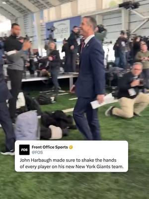 Before being introduced as the Giants' new head coach, John Harbaugh made time to introduce himself to the players who showed up to welcome him.(📷 via @giants)