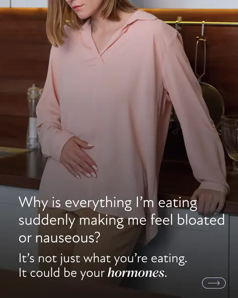Feeling bloated for hours after eating? It could be your hormones. Declining estrogen levels during perimenopause can actually slow digestion, weaken the muscles that keep the stomach acid down, and make your gut way more sensitive to stress. Understanding what's happening in your body is the first step to feeling better. 💜  Read more about your gut symptoms and how to find relief in our Symptoms Journal. Comment “journal” and we’ll send the link straight to your inbox! #perimenopause #indigestion #guthealth #womenshealth #hormonehealth        