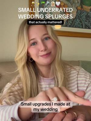 small, underrated wedding splurges that actually mattered 🤍 obviously we invested in the big things too — venue, photography, etc. this is about the small upgrades that made a big difference in the guest experience ✨ save this if you’re planning a wedding 👰🏼‍♀️💍 #weddingplanning #2026bride #weddingtips #weddingtok #brideideas 
