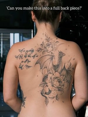 She trusted me ❤️ LA based! @Ganga Tattoo Los Angeles  Dragon is 3 months healed ✨ #losangelestattoo #backpiece #dragontattoo #finelinetattoo #latattoo 