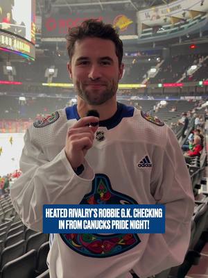 Robbie G.K. from Heated Rivalry checking in from #Canucks Pride Night! 🌈 #NHL #HeatedRivalry 