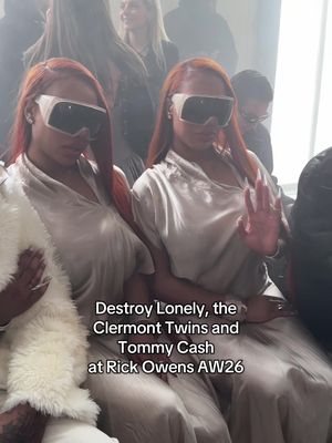 @Destroy Lonely @Clermont Twins and @$ sit front row at @RICK OWENS ONLINE AW26 men’s show  #fw26 #destroylonely #clermonttwins #tommycash #rickowens 
