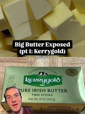 This is one of the most disappointing rabbit holes I’ve gone down with our food… Kerrygold’s “Pure Irish Butter from Grass-Fed Cows” is also fed GMO corn and soy and has tested for forever chemicals. Kerrygold cows receive approximately 90-95% of their diet from grass But the remaining 5-10% supplementary feed that includes some GMO-containing ingredients.  They estimate that approximately 3% of a cow's total typical annual diet may be from GM sources, but we have no idea what the exact percentages are.  It’s not just the feed: PFAS, also known as forever chemicals, were found in their packaging by independent lab tests in 2023 leading to major recalls.  This is America’s #2 biggest butter (trailing only Land O'Lakes).  Owned by an Irish company. That fundamentally weakens the local American food system. We are dealing with two systems here:  1) The industrial food complex led to maximize profits 2) Local producers who also run a business but produce food without shortcuts Kerrygold typically costs 30-50% more than conventional butter. And while is better than conventional brands like Land O’Lakes… 1) Funnels money away from American Farmers 2) Follows a pattern of exorbitant premiums for greenwashed claims like “Pure Irish Butter from Grass-Fed Cows” We need to be supporting local American farmers and truly 100% Grass-Fed and Finished Butter. 