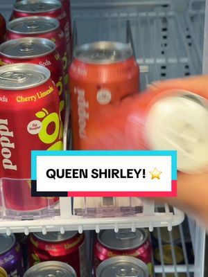 it’s a race to the fridge every time she’s restocked 🤭 she truly is the star of the show! ⭐️💋 #poppi #shirleytemple #drinkpoppi #shirley #poppisoda 