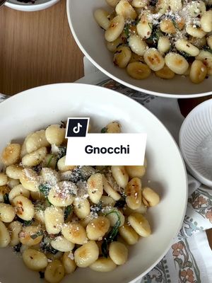 5-ingredient dinner idea! 🍽️ We whipped up this Gnocchi with Garlic Butter and Spinach in the brand-new Curated ceramic non-stick cookware from @All-Clad. This cookware from All-Clad is made for easy weeknight dinners with fast cleanup—and it’s only at Crate! This is a great cookware set for anyone interested in clean kitchen essentials or to add to your wedding registry. Save this recipe. Here’s how to make it. Cook packaged gnocchi until tender in salted boiling water in a large stockpot.Saute a couple of cloves of minced garlic in a pat of butter in a large ceramic non-stick frying pan. Strain gnocchi and add to pan, tossing until it gets golden brown. Wilt in one bag of baby spinach and top with grated parmesan.  #AllClad #EasyDinner #Gnocchi #GnocchiRecipe 