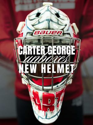 Carter George “unboxes” his new helmet and walks us through his design 🤩  #ohl #hockey #soogreyhounds #goalie