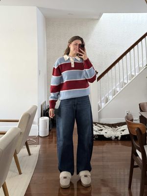 ur cute jeans 🔥 as a woman with 43" hips who likes to look androgynous, i LOVE me a barrel leg. and these ... are perfection ID: levi’s women's cinch waist barrel jeans. i'm wearing a size 30! #wlw #androgynous #tomboy #lesbian 