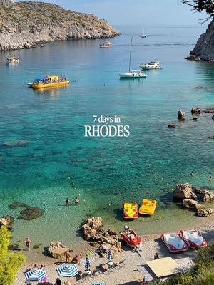 Detailed Rhodes itinerary with tips below👇🏼FOLLOW @sinahsstories for more travel inspo, guides & itineraries like this! 🚗 How to get around If you want to visit all the spots below, definitely rent a car. Public buses exist (especially to Rhodes Town), but they’re often crowded and a bit unreliable. If you want to experience Rhodes to the fullest, follow this 7-day itinerary: ✨Day 1: Rhodes Town Start with the medieval Old Town, a UNESCO World Heritage Site! ✨Day 2: Kallithea Springs Come early (they open at 8 am, but 9 is enough) explore the spa and then spend the day at the beautiful Kallithea beach! ✨Day 3: Anthony Quinn Bay Spend the next day at Anthony Quinn Bay, one of the most scenic beaches on the island. The rocky cove and turquoise water make it perfect for snorkeling! Be there early to catch a parking spot right next to the steps leading down to the beach. It fills up quickly. ✨Day 4: Tsambika Beach Relax on Tsambika Beach, one of the best sandy beaches in Rhodes. It’s a wide beach with enough parking space and good restaurant options. ✨Day 5: Grande Blue Another day, another beach. Head to Grande Blue beach which actually is my favorite. You have to go through the restaurant to find the steps leading down to the beach. ✨Day 6: Lindos & St. Paul’s Bay Lindos is a must. Nicknamed the white city you’ll definitley see when when entering it. There are a lot of sweet restaurants and tavernas to enjoy a glass of wine when you are done exploring. Then cool off at St. Paul’s Bay, a postcard-perfect cove with crystal-clear water. ✨Day 7: Seven Springs Before you leave the island make sure to plan a little hike exploring the Seven Springs area. It has a tunnel leading to a small lake. Walk around and enjoy the peaceful surroundings. You can even go hiking if you’re up for it. ✨Hi, I’m Sinah and I love sharing travel tips that are actually useful: the little underrated spots, easy ways to see a place, and the kind of things that make a trip feel magical, plus guides and itineraries that help you explore the places. FOLLOW along for more!