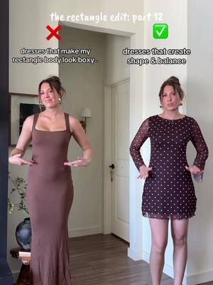 Rectangle body types! Instead of tight dresses try an A-line style dress instead! This instantly adds shape and balances out your silhouette! #RectangleBodyType #BodyTypeStyle #HowToDressYourBody 