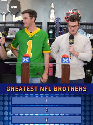 Can you name the greatest pair of brothers in NFL history? 🏈 #trivia #sportstrivia #nfl #familyfeud #traviskelce #peytonmanning #tjwatt #bdge #snapbacksports