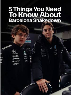 5 things you need to know about Barcelona Shakedown 🚗💨 #LearnOnTikTok #Mercedes #F1 #GeorgeRussell #KimiAntonelli