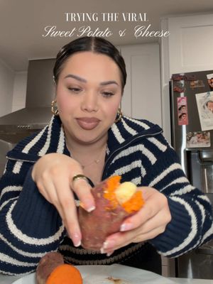 Trying the viral Courtney Cook sweet potato with cheese 🍠🧀 #courtneycook #sweetpotato #snack  #viralfood #viral 