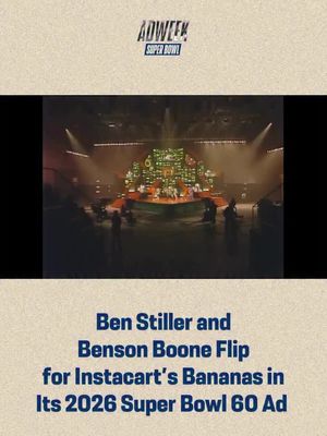 Ben Stiller and @Benson are bringing Disco Fever and Banana backflips to the Super Bowl. 🪩 The two star in @Instacart ‘s 2026 Super Bowl ad, returning after last year’s successful mascot-filled debut. The 30-second spot features the duo in matching disco suits, with Boone singing “Instacart lets you choose your bananas” in falsetto, highlighting the app’s product selection feature. The ad will air in the first quarter on Feb. 8. #SuperBowl #adcampaign #bensonboone #benstiller #moonbeamicecream 