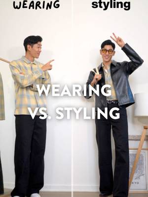 Wearing vs Styling: Elevating a flannel shirt  I don't wear flannels very often, but after learning how to style them with a leather jacket, it's become a staple date night outfit. Don’t be afraid to unbutton the top 2-3 buttons, wear a tanktop/necklace combo and show a bit of skin! — #mensfashion #mensstyle #sidebyside #mensoutfit #flannel