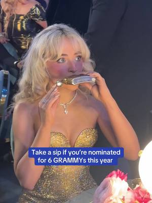 @Sabrina Carpenter doesn’t go anywhere without her Go Go Juice, not even the @GRAMMYS! 🥂  Don’t miss Music’s Biggest Night LIVE Sunday, February 1 on CBS and @Paramount+ 