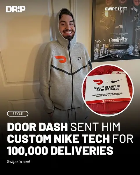 He really got the Door Dash x Nike Tech for reaching 100,000 deliveries 🔥 Congrats to bro ‼️(Via youngmantis2/IG) #nike #techfleece #hypebeast #streetwear #StreetStyle #doordash #fitcheck 