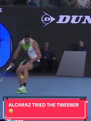 Carlos Alcaraz tried the tweener in the #AusOpen final but can’t win the point 😅