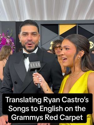 Keeping up with @RYAN CASTRO isn't as easy as it looks. The singer hung out with ELLE on the #Grammys red carpet to translate one of his songs with @Jessica Judith.