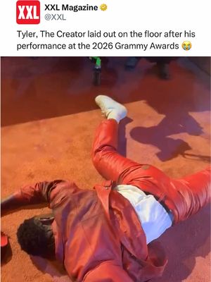 Tyler, The Creator laid out on the floor after his performance at the 2026 Grammy Awards 😭