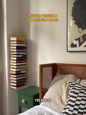 I got so many questions about this bookshelf when I shared my mini bedroom makeover over  the weekend, that I thought it might be a good idea to share this tutorial again. It’s literally just a wooden dish rack - hung  vertically. Two things to note though : - don’t use the IKEA osbit ones, they’re too short and the books will just  slip out (learnt this first hand)  - the self adhesive strips work best on non porous surfaces which means they could peel off paint on some walls (it’s not happened to me yet but I’ve heard stories). I’d advise removing with a hair dryer if you’re concerned this could happen. Alternatively you could just use  screw in cup hooks if you don’t mind making holes.  Will you try this in your bedroom? #bedroom #diybookshelf #bookshelfideas #bookshelf #bedroomhacks 